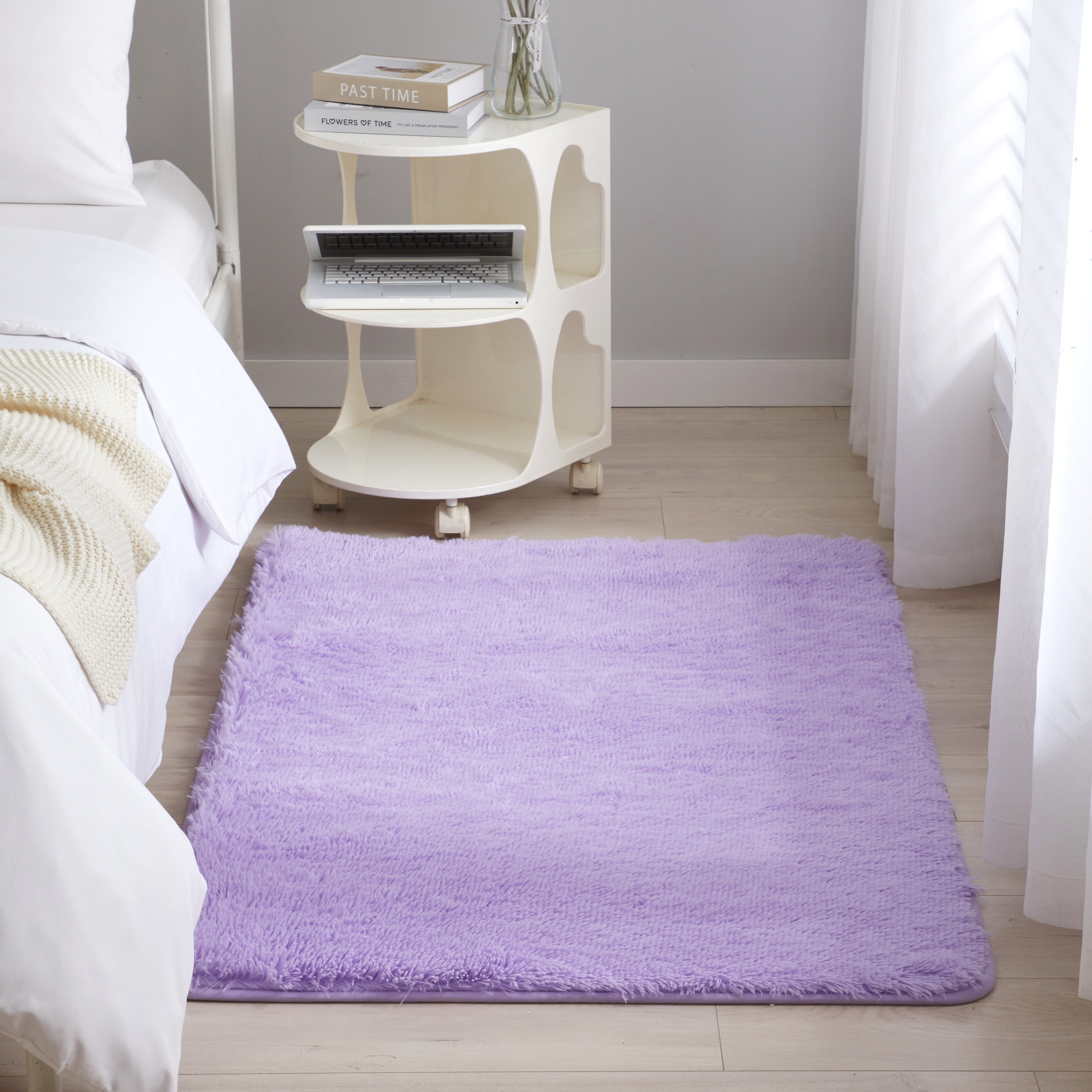 Mainstays Solid Purple Fluffy Shag Faux Fur Area Rug, 36