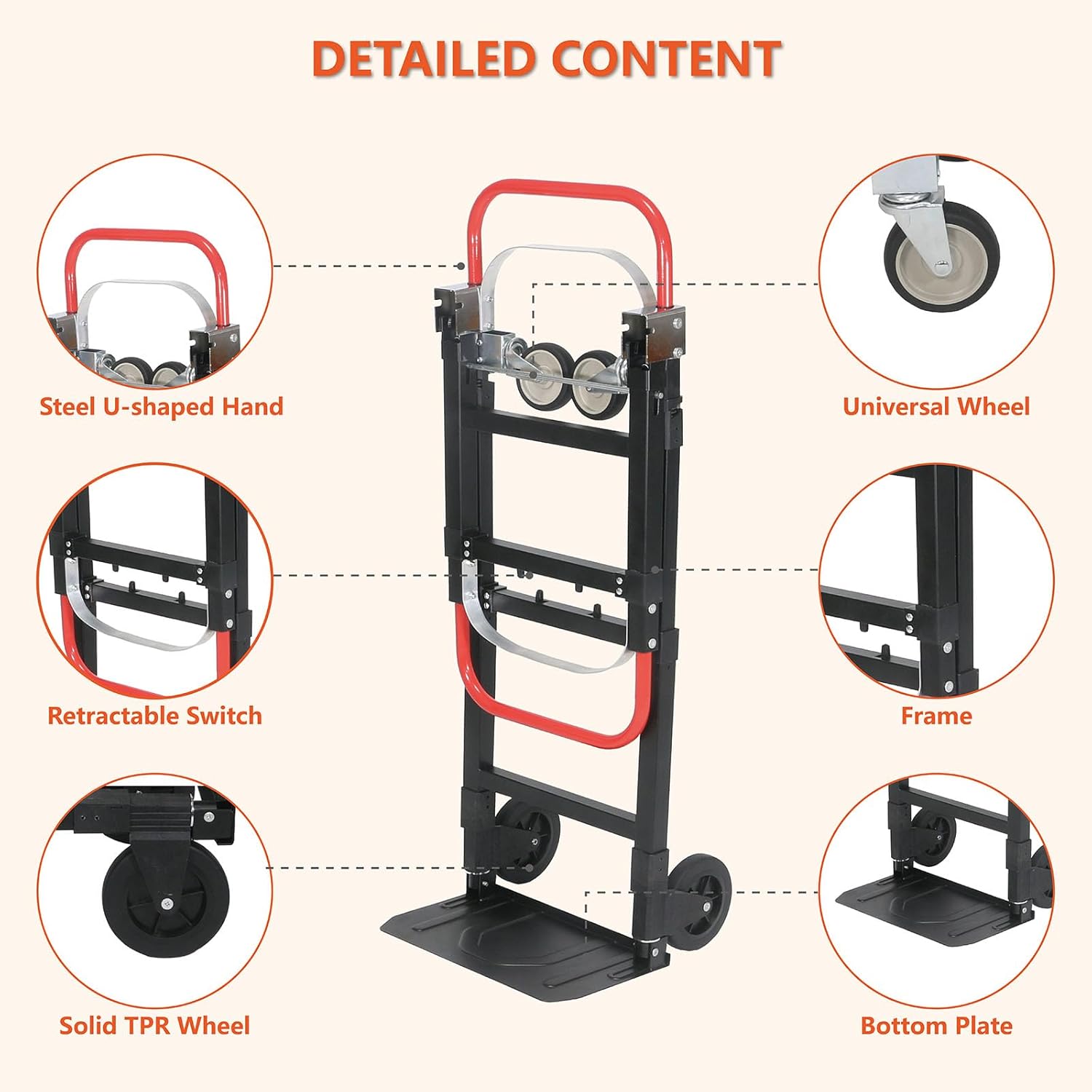Upgraded 2-in-1 Convertible Hand Truck Dolly 600lbs Capacity Aluminum Folding Cart with Rubber Wheels for Home Warehouse Supermarket Office Transport Moving
