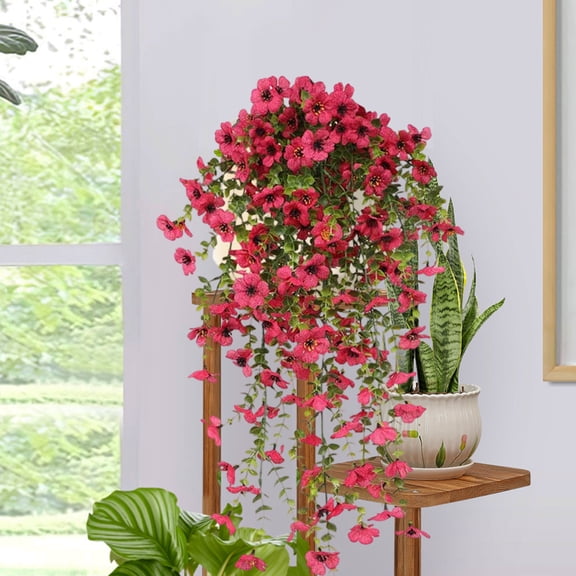 Artificial Hanging Flowers for Outdoor Spring Decoration, 2 PCS Fake Silk Daisy with Eucalyptus Leaves Resistant Look Real Faux Flowers for Outside Porch Patio Window Box Yard Home Decor