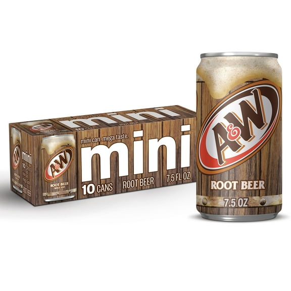 A&W Root Beer Soda Pop, 7.5 fl oz, 10 Pack Cans