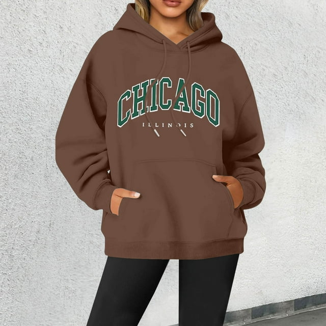 Huaizzzy 2025 Nouveau Chandail à Col Rond Imprimé Lettre pour Femmes, Chandail à Manches Longues de Rue, Chandail à Capuche Surdimensionné pour Femmes, Chandails en Molleton à Capuche pour Femmes, Chandails en Molleton à Fermeture Éclair pour Femmes
