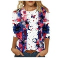 thumbnail image 2 of Fartey 4th of July Tops for Women 3/4 Sleeve Shirts Summer Crew Neck Patriotic T Shirts American Flag Graphic Tees Independence Day Tunic Top White XXL, 2 of 5