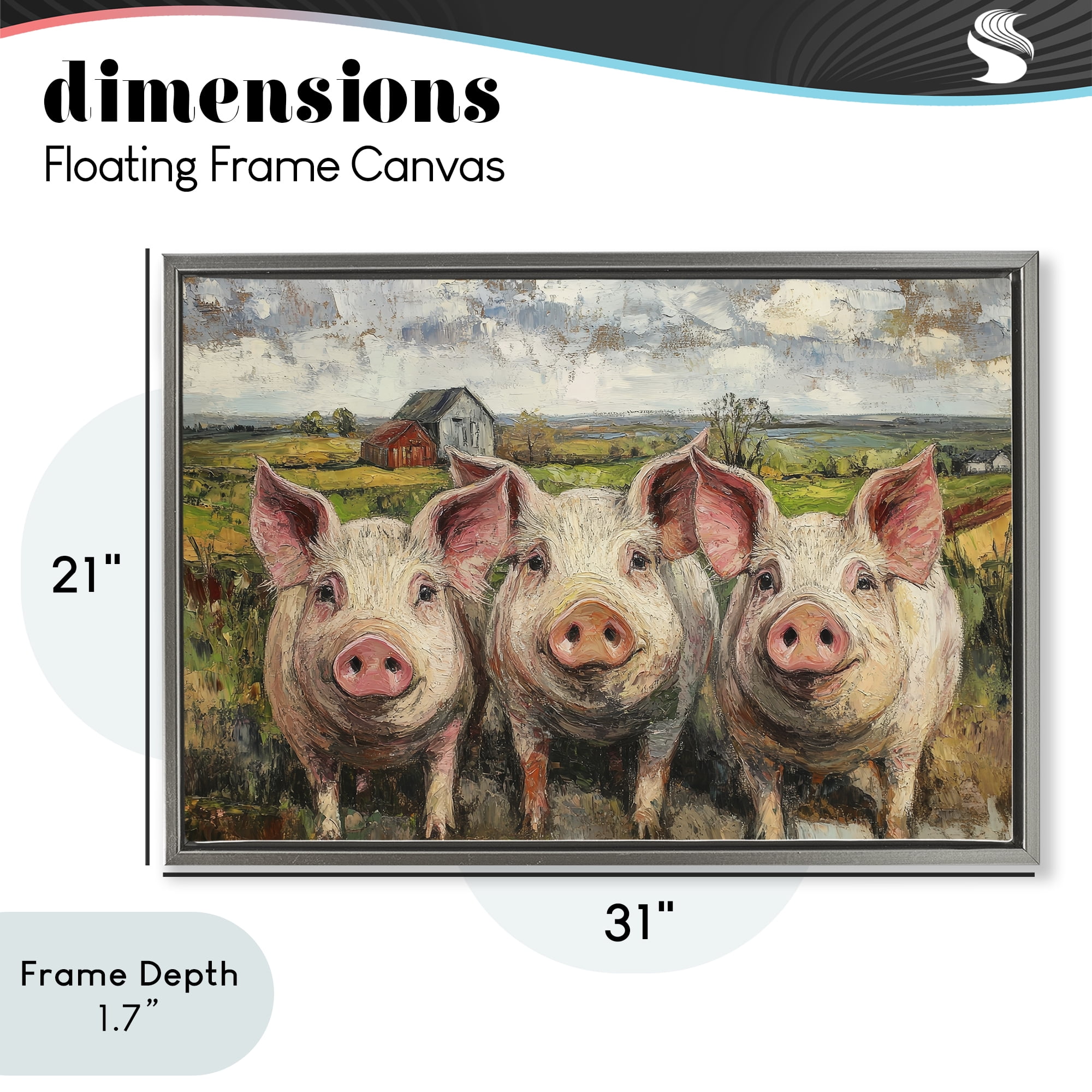 Stupell Industries Classic Barnyard Pigs in Countryside Gray Framed Floater Canvas Wall Art, design by Petal Prints Design