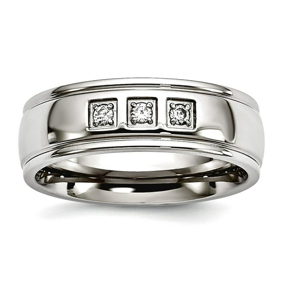 7mm Stainless Steel Polished With Cubic Zirconia Ring Size 9.5 Ring for Women