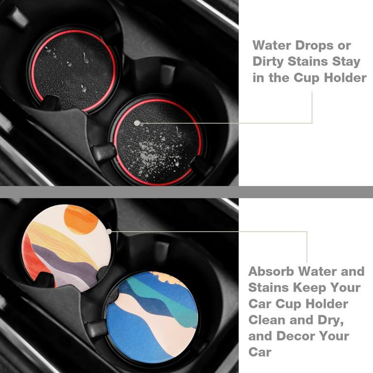 DSNDVES Car Cup Coasters - Car Cup Mat 2 Pack - 2.56'' Ceramic Car Coasters  for Cup Holders - Absorbent Car Coaster with Cork Back and Finger Notch
