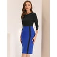thumbnail image 4 of DARING DIVA Round Neck 3/4 Sleeves Contrast Sheath Elegant Pencil Dress XL Black, 4 of 6