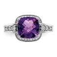 thumbnail image 5 of Sterling Silver Rhodium-plated Diamond & Checker-Cut Amethyst Ring, 5 of 5