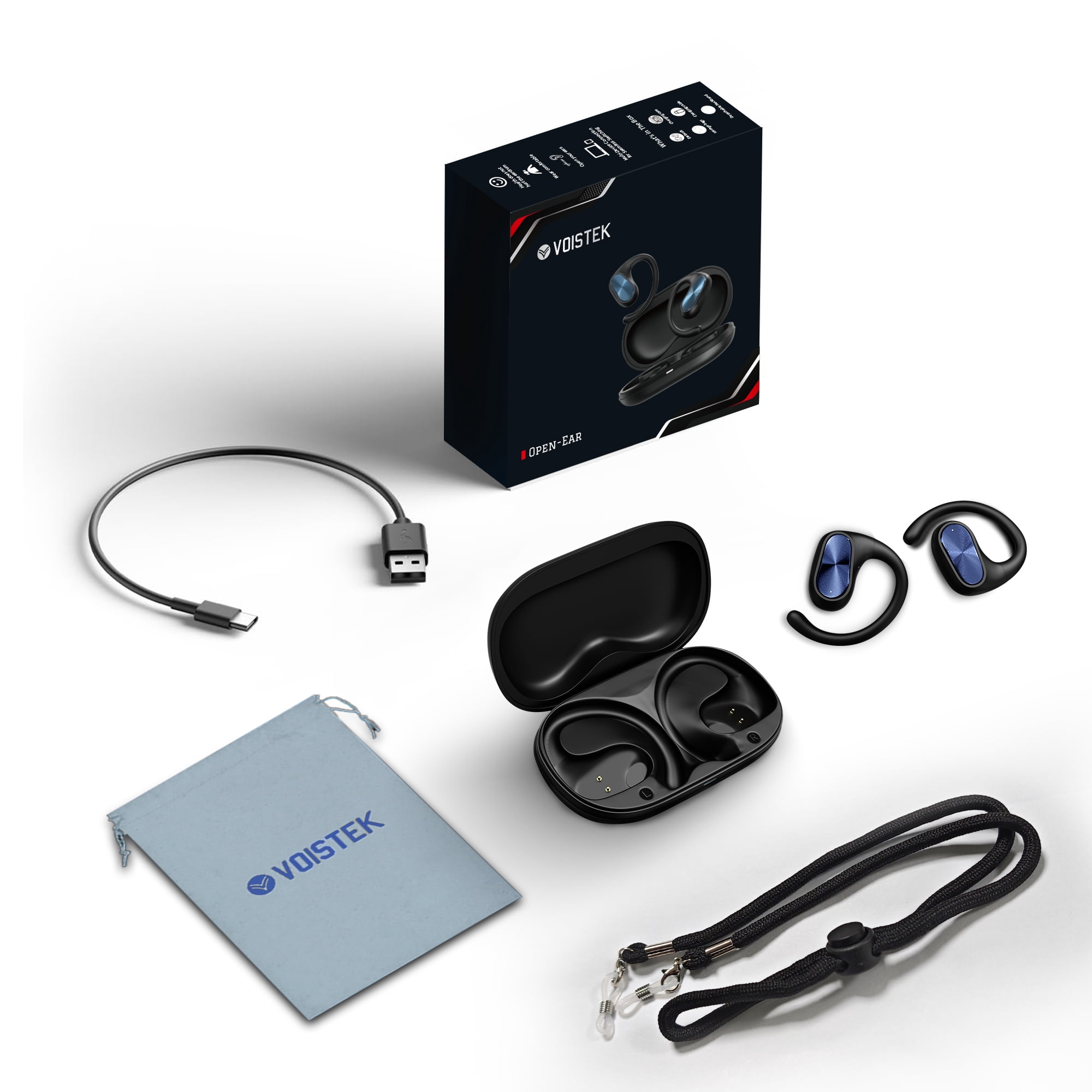 Voistek Open Ear Earbuds,Bluetooth 5.4 Wireless Earbuds with Ear Hooks,Auto Pairing, Touch Control, Built-in Mic, Lightweight Stereo Sound for IOS/Android