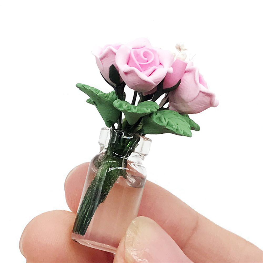 Mini Rose Mini House Miniature Potted Plante en Pot Mod/èle Jouet Maison Jardin Fleur Rose D/écor Accessoire DIY Props Rouge