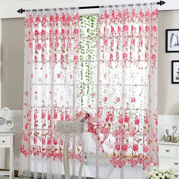 Ratfeit Luxury Rustic Floral Sheer Curtains Peony Tulle Voile Curtain Panels European Rod Pocket Bedroom Curtains for Living Room/Sliding Glass Door (37.4" W x 77.2" L,2 Panels)