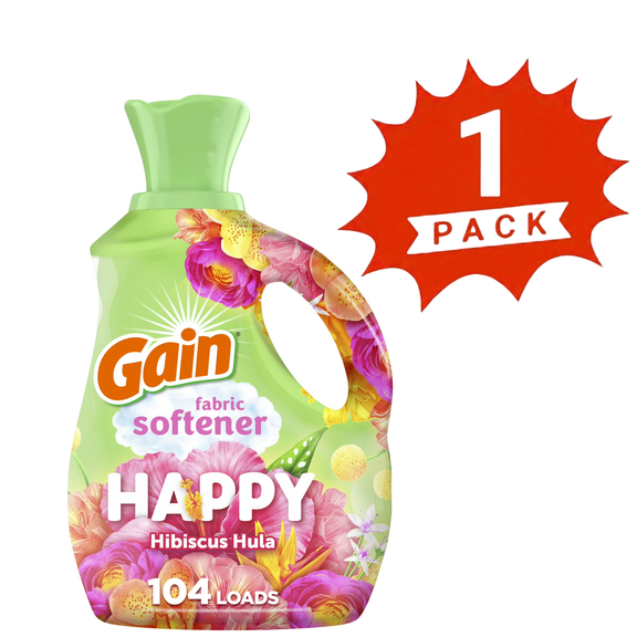 Gain Happy Liquid Softener Conditioner, Hibiscus Hula Scent, 71 fl oz, 104 Loads (1-Pack)