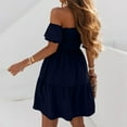 thumbnail image 6 of Fartey Womens Off The Shoulder Summer Dresses 2025 Ruffle Short Sleeve Dress Loose Flowy Smocked Tiered Swing Sundress Elastic Waist A-Line Casual Mini Dress, 6 of 7