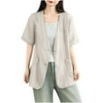 thumbnail image 2 of Soki Blazer en Lin Sans Col pour Femmes Manches Courtes Décontracté Printemps Été Automne Vestes, 2 of 4