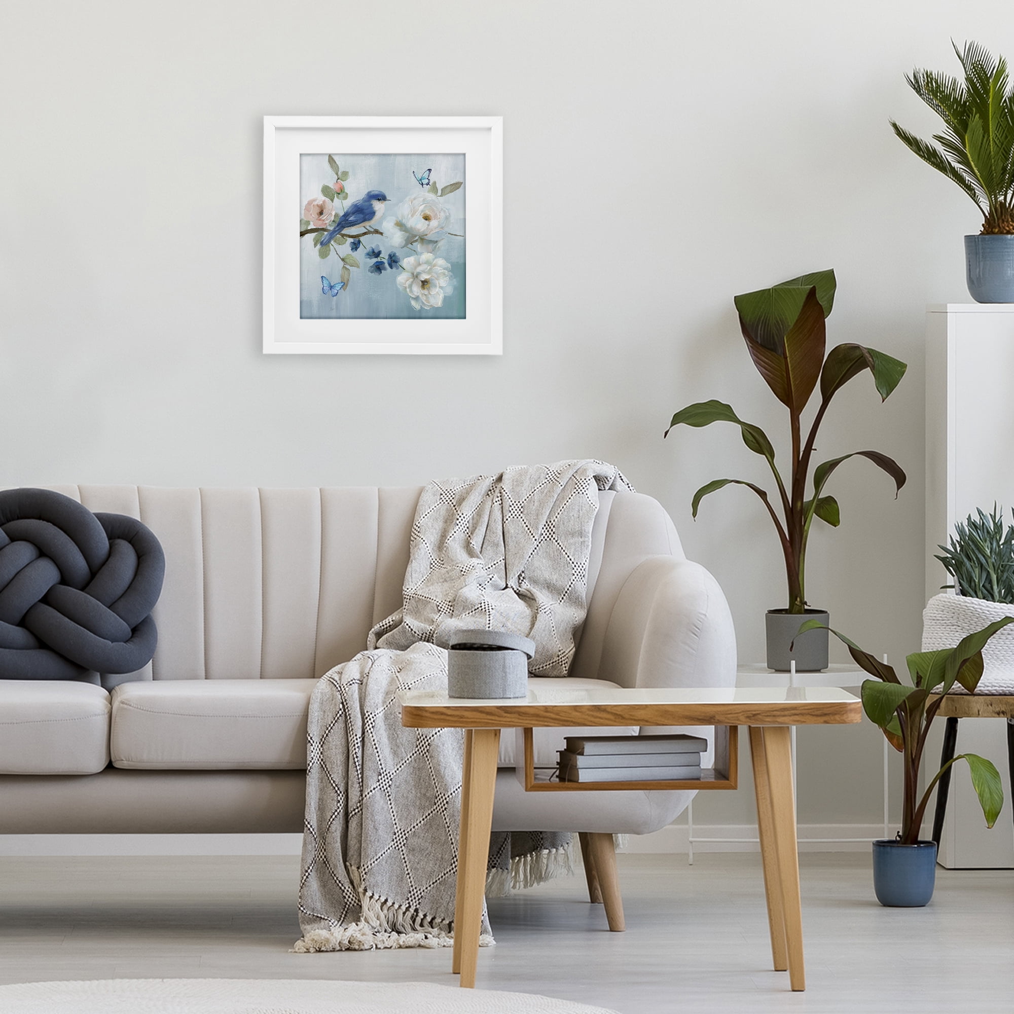 Stupell Industries Blue Bird Tranquility White Framed Print Under Glass, design by Nan