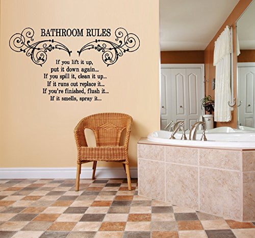 BATHROOM RULES BRUSH YOUR TEETH BATH WORDS BATHROOM VINYL DECOR DECAL LETTERING 