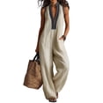 thumbnail image 2 of Sleeveless Stand Collar Wide Leg Jumpsuit for Women Casual Holiday Party Romper Summer Color Casual Fashionable Pocket Jumpsuit Outfit, 2 of 5