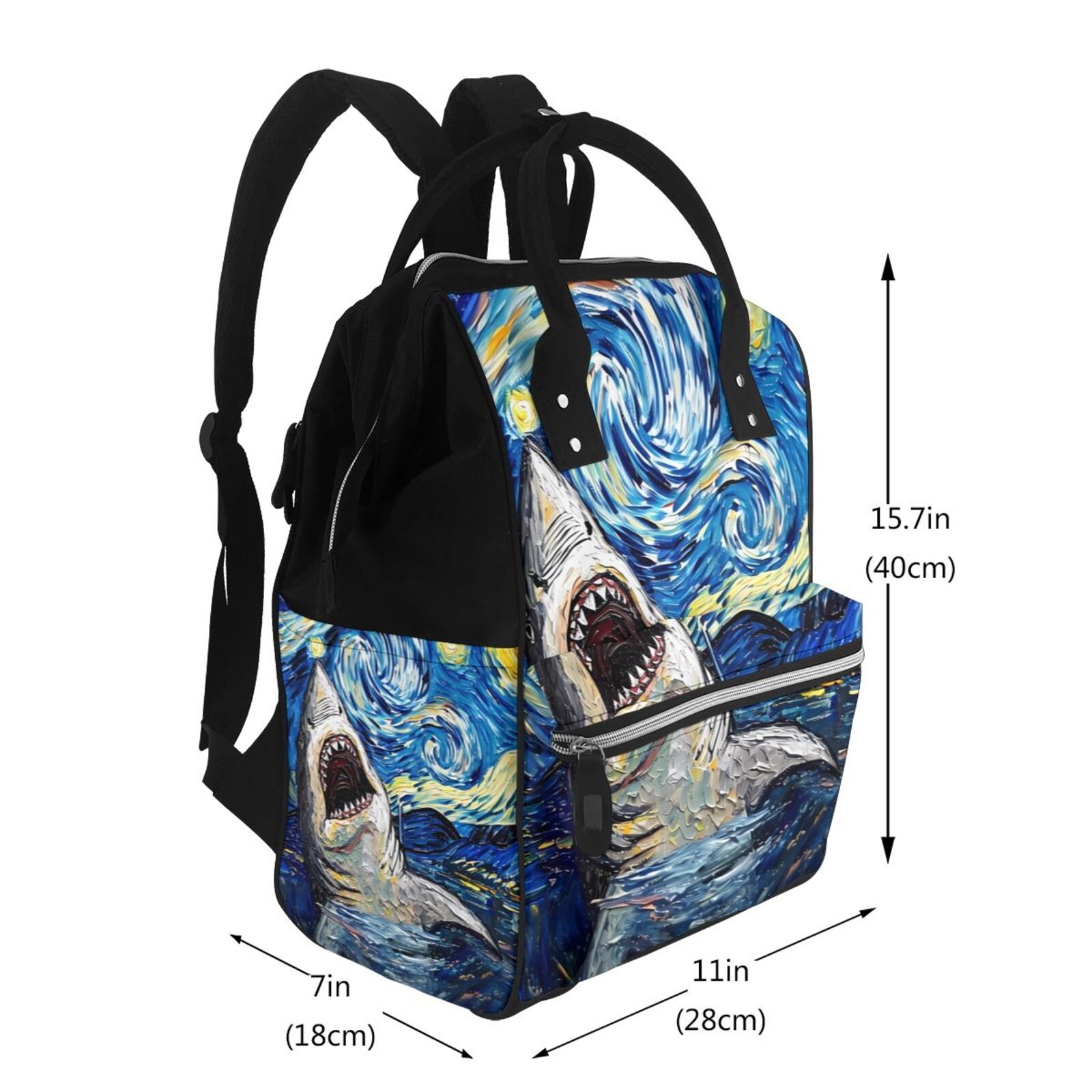 Fuzoiu Vintage Starry Sky Shark Print Diaper Bag Backpack,Baby Essentials Travel Tote,Multi function Waterproof Diaper Bag, Travel Essentials Baby Bag - Unisex
