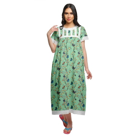 

Moomaya Printed Nightdress For Ladies Cotton Ruffled Border Nursing Night Gown