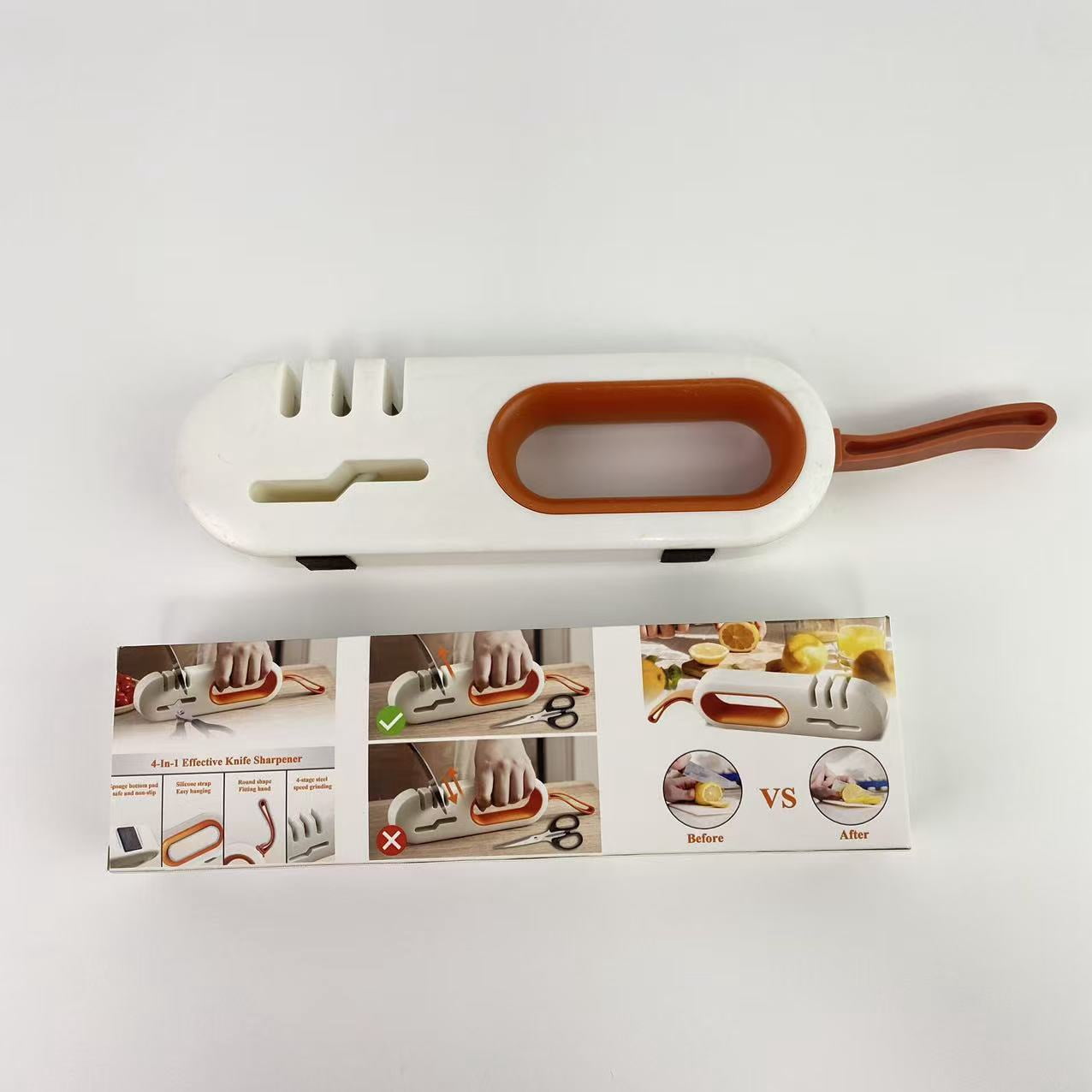 GJCrafts Hand-operated sharpening tools and instruments,Premium Knife Sharpener, Hangable 4-in-1 Kitchen Scissors Sharpener 4-Stage Diamond Really Works for Ceramic and Steel Knives, Scissors