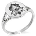 thumbnail image 1 of Stainless Steel All Seeing Eye Sacred Lotus Minimalist Oval Top Polished Statement Signet Ring, 1 of 1