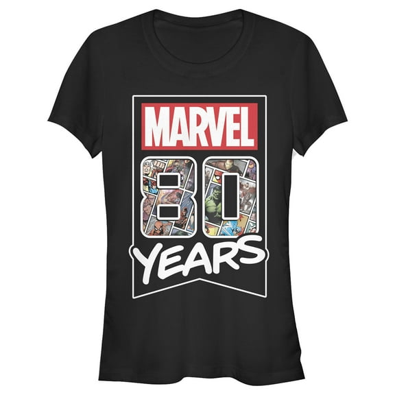 Junior's Marvel 80 Years Logo  Graphic Tee Black Medium