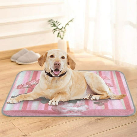 Pet Cooling Pad Foldable Self Cooling Mat Breathable Pet Cushion Sleep Pad for Dogs and Cats Pink Roses M