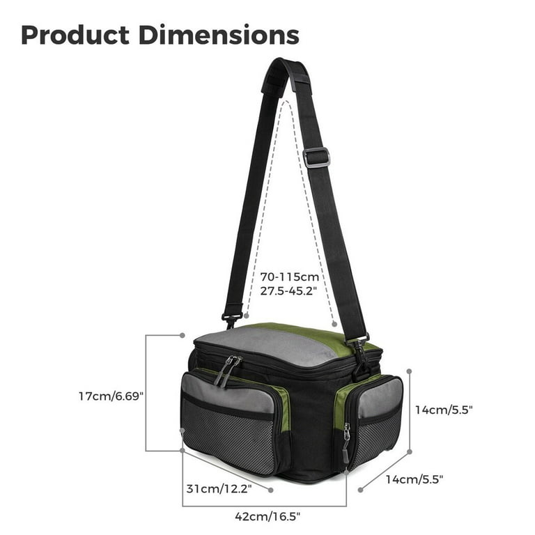 Fishing Bag 42 cm, Fishing Tackle Bag with Padded Shoulder Strap, Fishing  Bag with 3 External Pockets for Saltwater or Freshwater Fishing Trout 