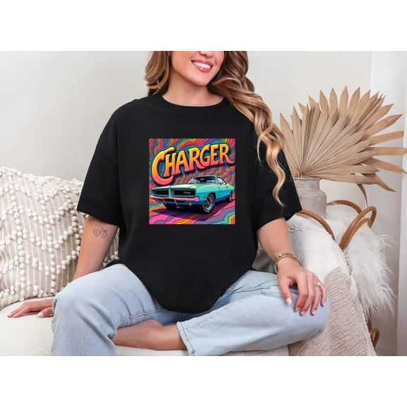 Psychedelic Charger Trippy Classic American Muscle Car Automotive Unisex T-Shirt, for men & women, up to size 5XL.