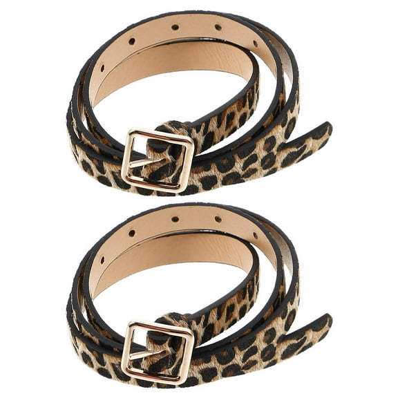 MINLIXIN 2 Pcs Women Faux Leather Belts Leopard Print Belt Jeans Belts Ladies Belt Adjustable Waist Belt With Metal Buckle For Pants Jeans Dresses