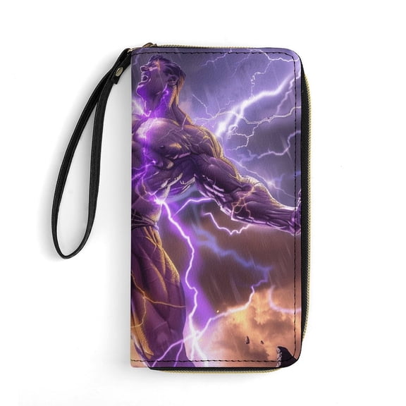 Womens Wallet Bifold Ladies Cluth Bag Wristlet Wrist Strap Long Purse Purple Hero Design