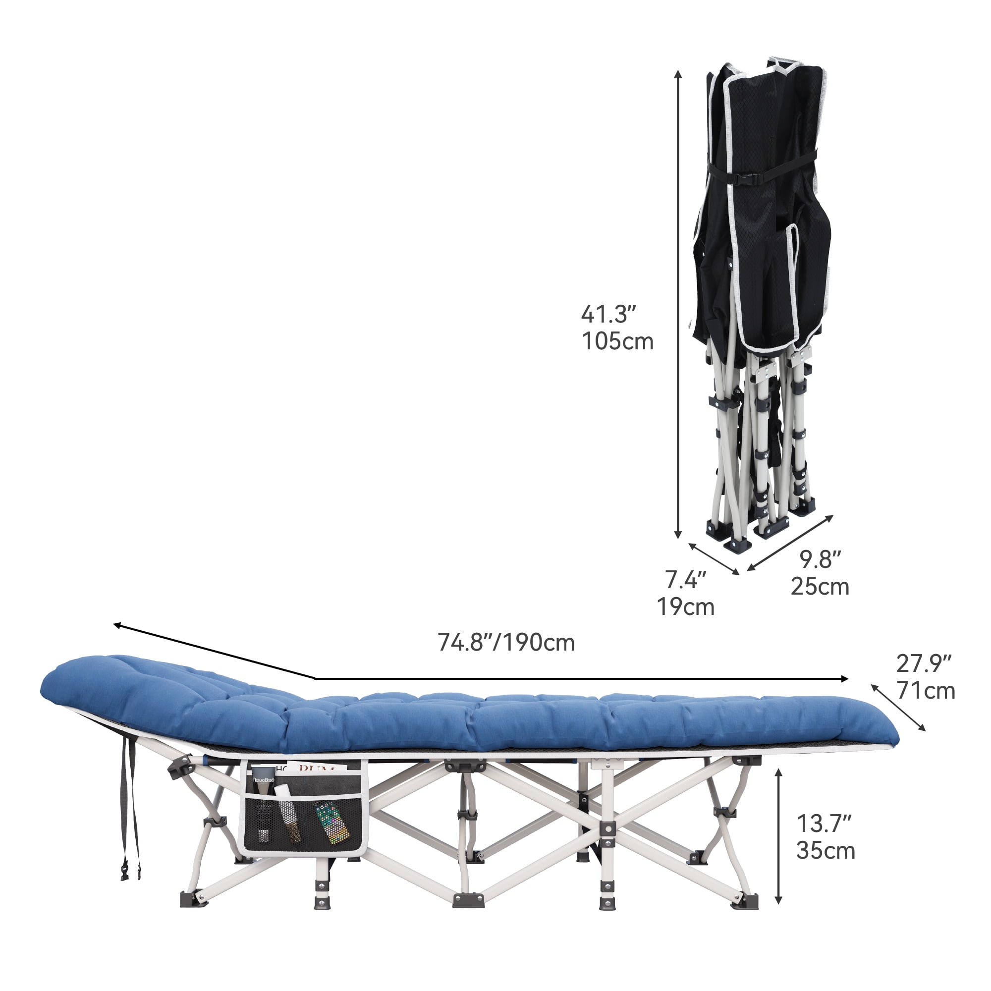 Uforic Folding Camping Cot with Mattress & Carry Bag, 575 Lb Capacity, 1200D Oxford, Navy Blue