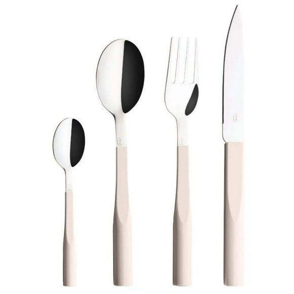 Degrenne L'E Starck Ensemble de Couverts Français - 24 Pcs Ensemble de Couverts de Luxe pour 6, Comprend Fourchettes, Cuillères et Couteaux, Couverts en Acier Inoxydable, Fabriqué en France, Lavable au Lave-Vaisselle - Rose