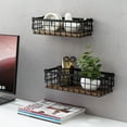 thumbnail image 2 of MyGift 2 Piece Tabletop Rustic Black Metal Wire and Burnt Wood Baskets, 2 of 7