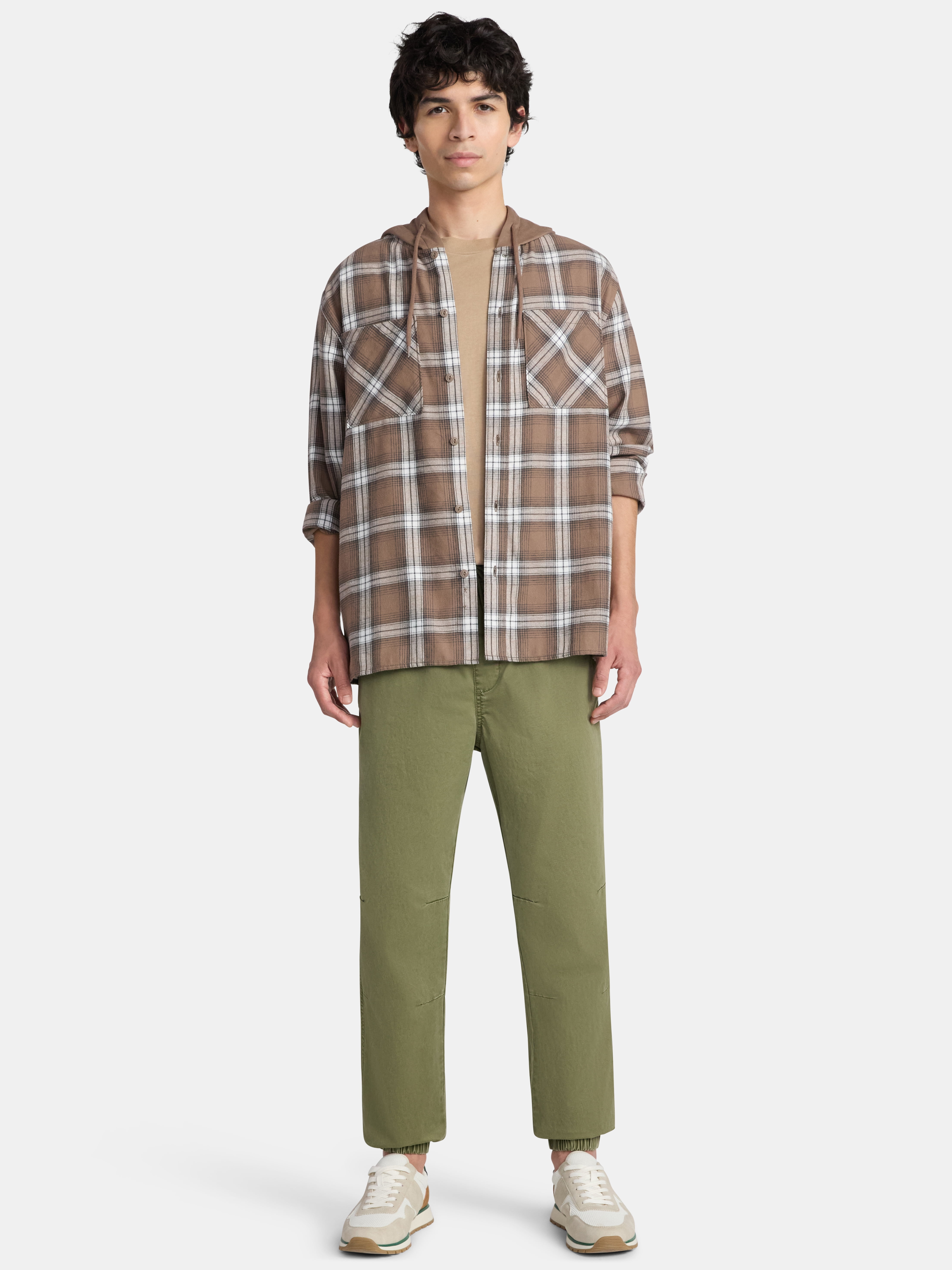 No Boundaries Men's & Big Men's Hooded Flannel Shirt with Long Sleeves, Sizes XS-5XL