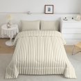 thumbnail image 2 of Castle Fairy Classic Geometric Stripe King Size Comforter Sets 3pcs,Minimalist Vertical Line Comforters King Size,White Khaki Beige,Reversible,1 Comforter and 2 Pillowcases, 2 of 6