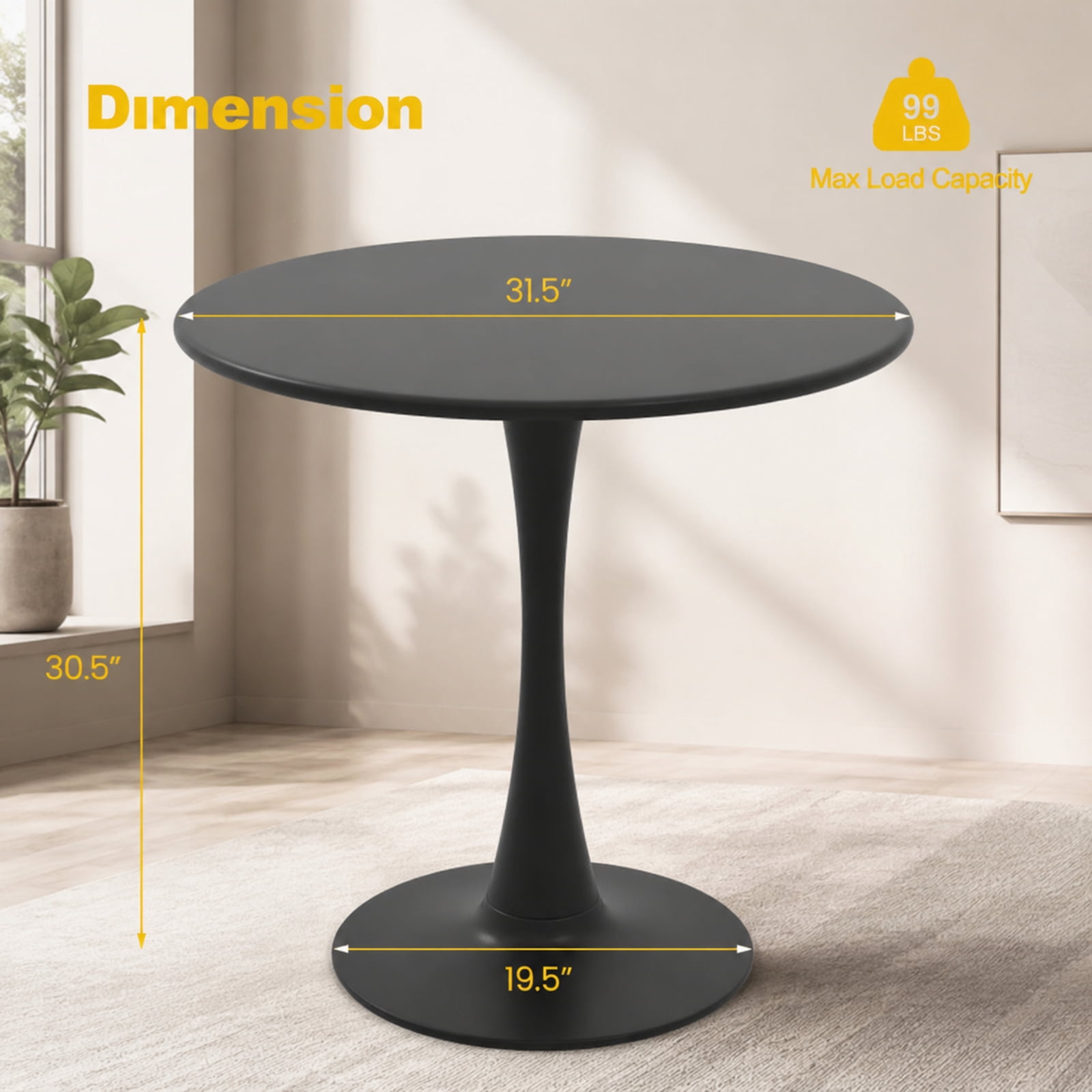Furnibear 31.5 Inch Round Dining Table with Anti-Slip PP Ring for Kitchen Dining Room Breakfast Nook Small Space Home, Black