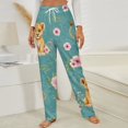 thumbnail image 3 of Cute Lion Cubs Floral Print Winter Female Pants Flannel High Waist Women Pants Lady Warm Straight Leg Plush Trousers, 3 of 7