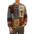 thumbnail image 2 of Vintage Christian Sweatshirts for Men 2025 Long Sleeve Crewneck Block Patchwork Jesus Sweatshirt Pullover Tops, 2 of 5