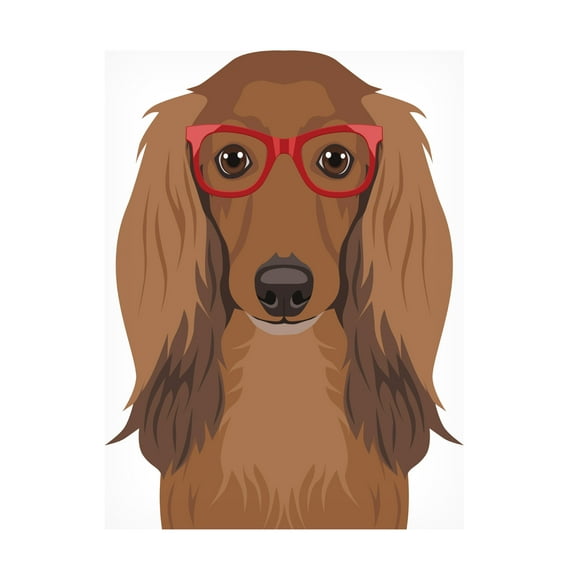 Furbaby Affiliates 'Long Haired Dachshund Wearing Hipster Glasses' Canvas Art