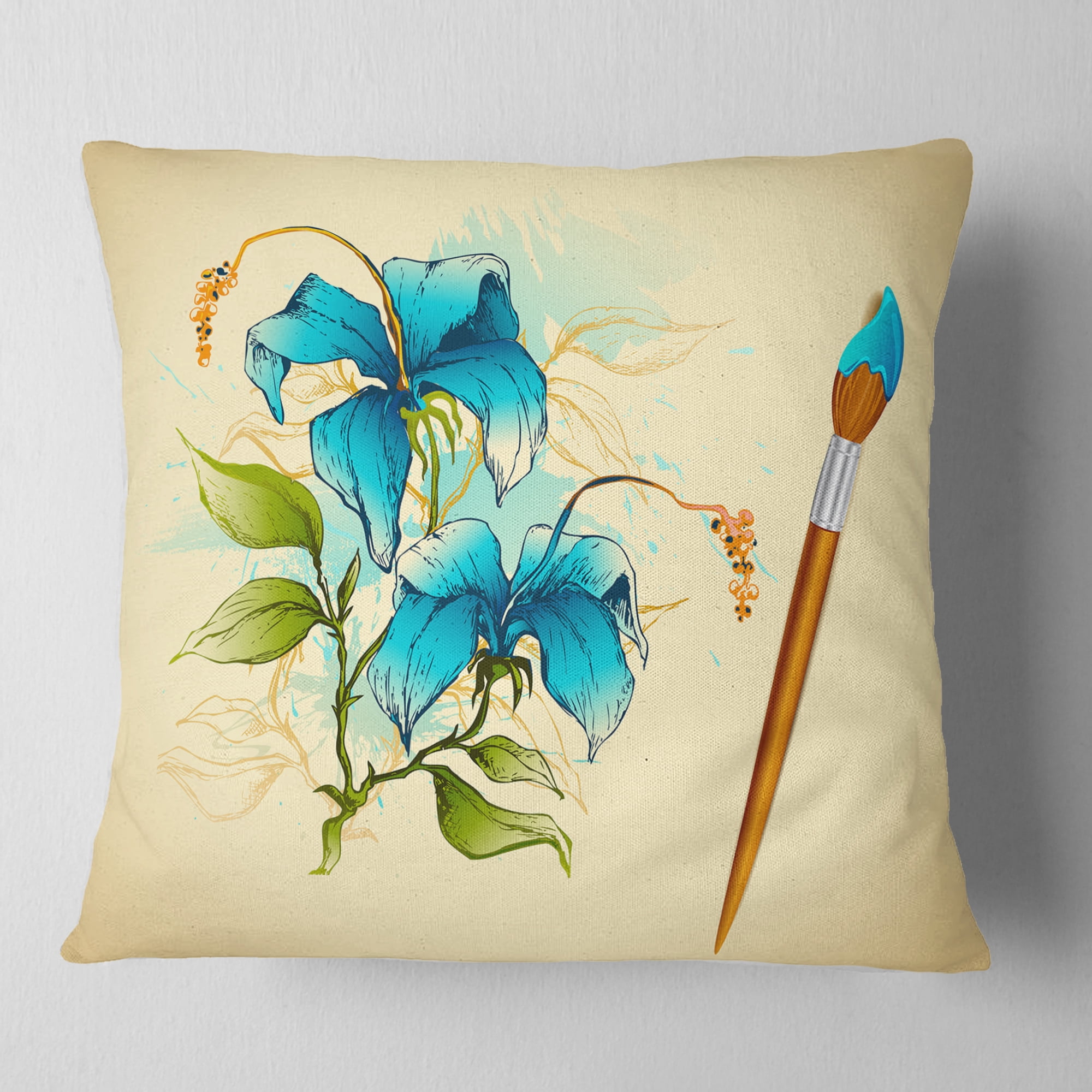 Designart Flower with Brush Illustration - Floral Throw Pillow - 18x18