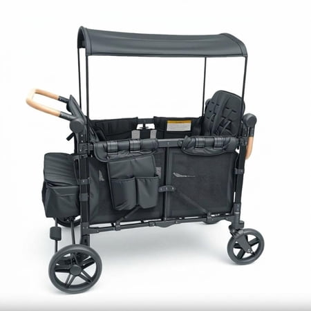 4 Seater Kids Wagon Stroller, Premium Foldable All-Terrain Push Wagon with Padded Seats, Breathable Mesh, Sun Canopy for Outdoor Adventure Trips