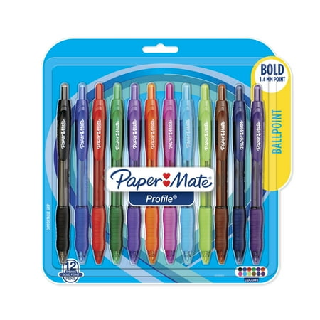 UPC: 0071641034228 | Paper Mate Profile Retractable Ballpoint Pens  Bold (1.4mm)  Assorted Colors  12 Count