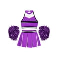 thumbnail image 4 of Xnihocha Girls Classic Cheerleading Team Uniform Mesh Splice Crop Top with Pleated Boxer Skirts Rooter Stage Suit Purple 12, 4 of 7