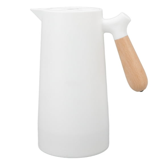 ZOUSSIQI 1L Thermal Coffee Carafe 12h Insulation Olecranon Water Outlet Thermal Bottle with Wooden Handle for Home Camping Hiking White JU316-33530