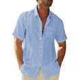 thumbnail image 1 of Sonducket Camisa de hombre Casual manga corta transpirable botón abajo Color sólido moda viajes citas camisas ropa Camisetas Azul claro METRO, 1 of 5