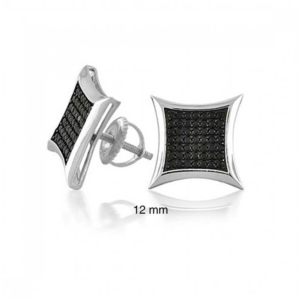 925 Silver Micropave Black Kite Cz Stud Mens Earrings 12mm