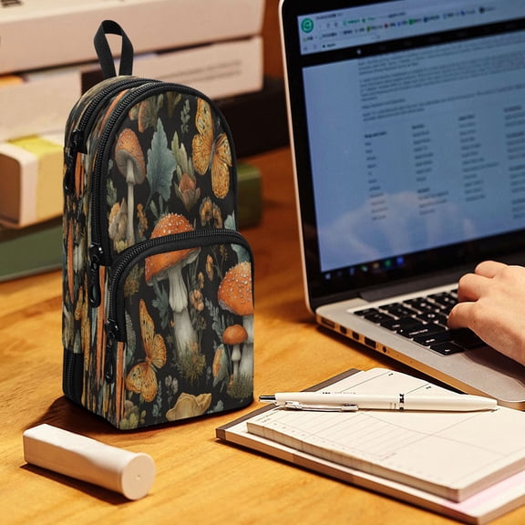 Backpack Style Pencil Pouch Pencil Case Pencil Bag Tool Bag Mushroom Butterflies Pattern