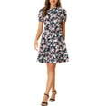 thumbnail image 2 of INSPIRE CHIC Women's Peter Pan Collar Half Placket Vintage Floral Dresses, 2 of 5
