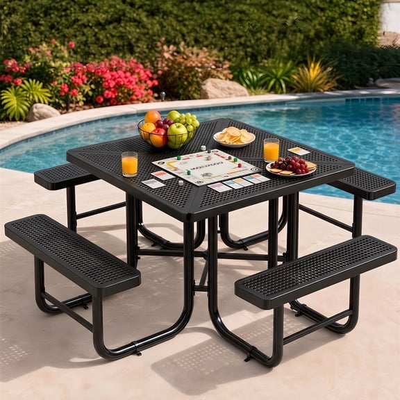 ZAFLY Outdoor Table and Chairs Sets, 8 Seater Dining Table Set with Umbrella Hole, Furniture Sets for Patio