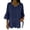 Navy, variant on Womens Summer Linen Tops V Neck Ruffle 3/4 Sleeve Shirts Casual Loose Solid Color Side Button Blouses